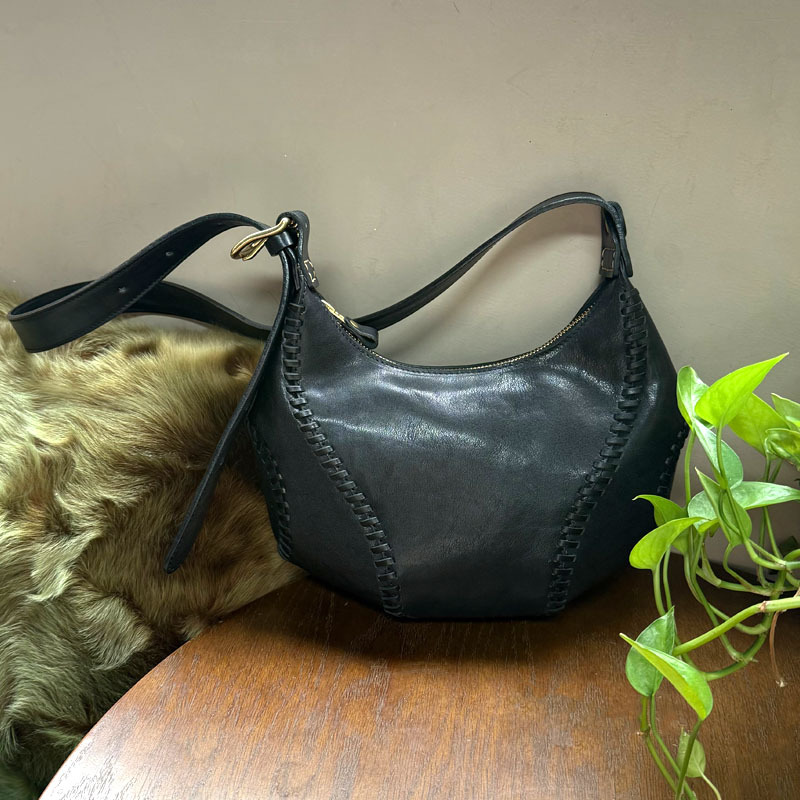 Women's Black Textured Hobo Handbag