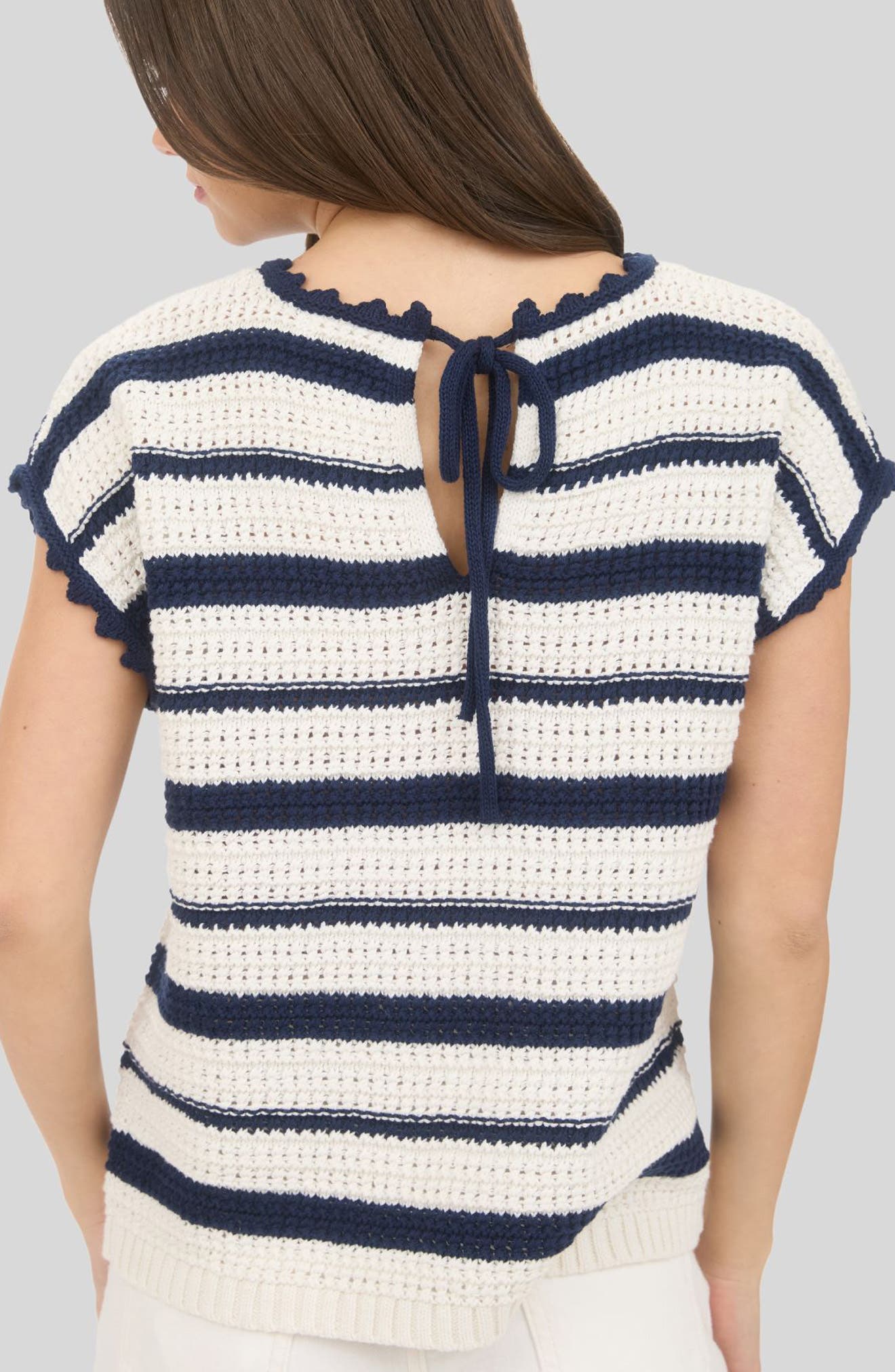 Blu Pepper Cotton Stripe Short Sleeve Sweater