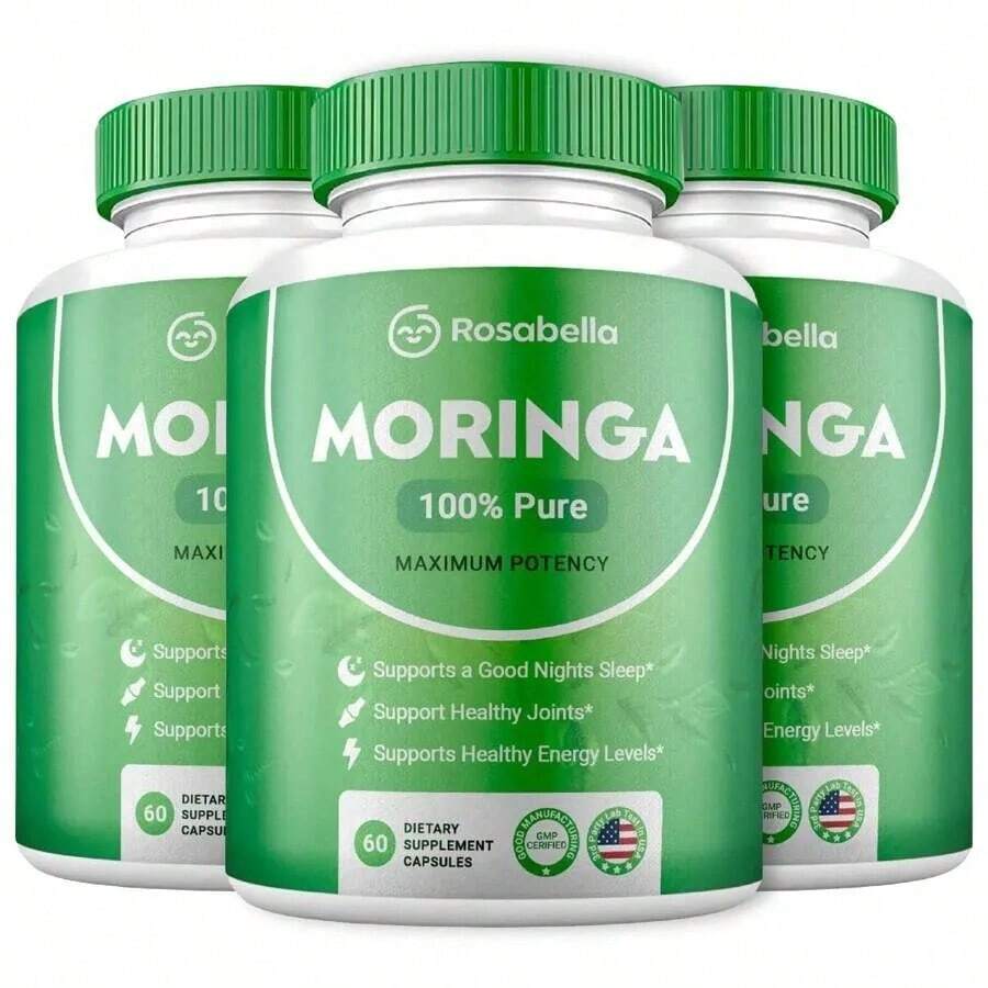 Rosabella Moringa Capsules - Pure Moringa Oleifera Leaf Powder, Packed With Antioxidants, Essential Vitamins & Amino Acids, Boosts Energy, Skin, Immune & Gut Health - 60 Unflavored Veggie Capsules Non-GMO, Gluten Free