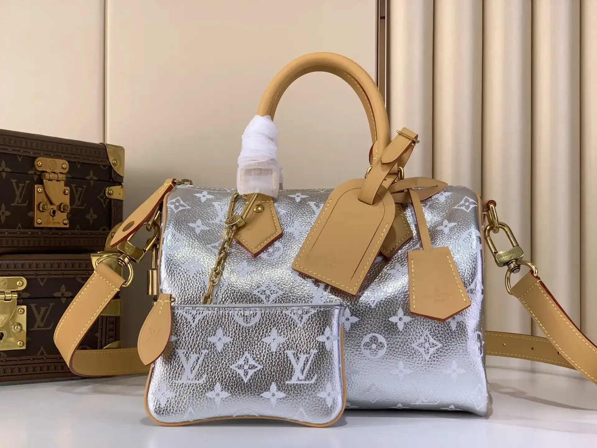 Louis Vuitton Silver Speedy Calfskin Top Handle Bag product photo from LabelPicks