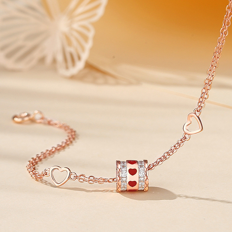 Original design, heart-shaped bracelet with a slender waist, made of sterling silver and rose gold, trendy and unique, Korean-style, perfect for girls