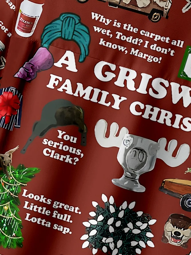 Christmas Chest Pocket Short Sleeve Casual Shirt