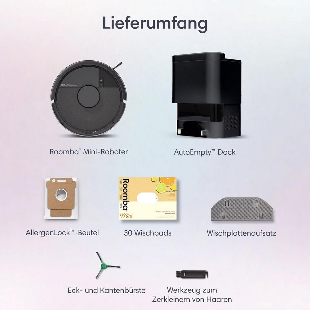 Roomba® Mini Saug- & Wischroboter + AutoEmpty™ Dock – Schwarz