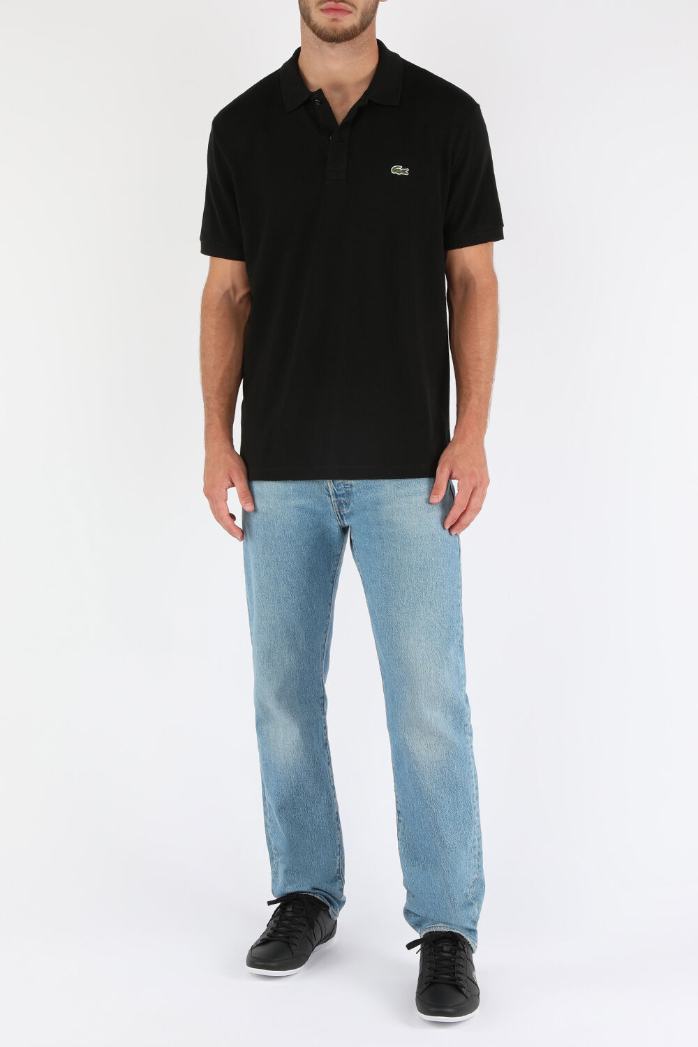 LACOSTE חולצת לוגו בגזרת סלים מכותנה