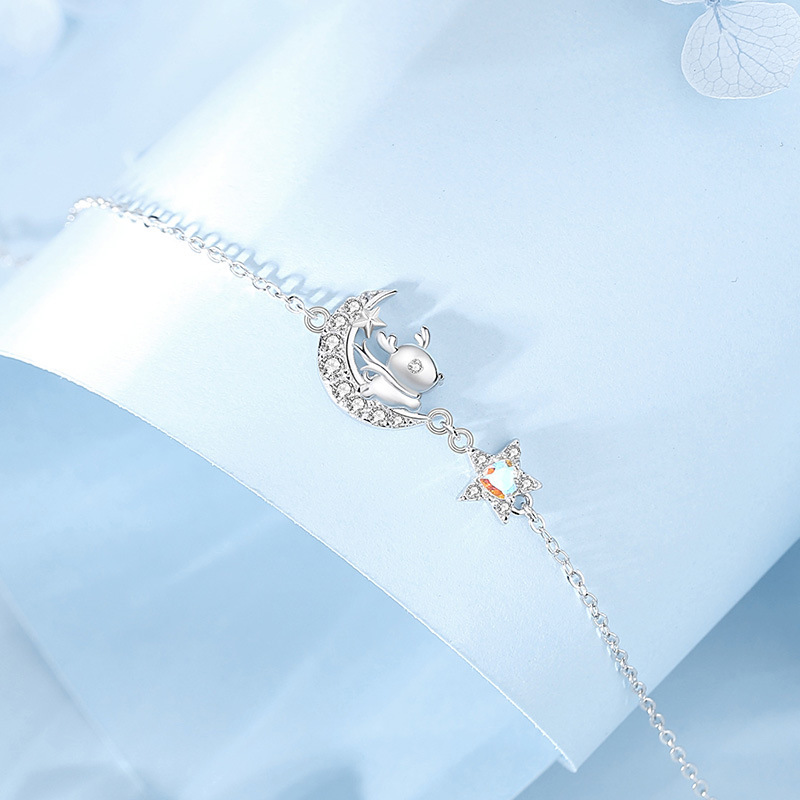 Original Christmas Star and Moon Reindeer Bracelet for Women, 925 Sterling Silver, Korean Style, Forest-inspired, Instagram-worthy, Fresh and Delicate, Perfect for Best Friends, Versatile
