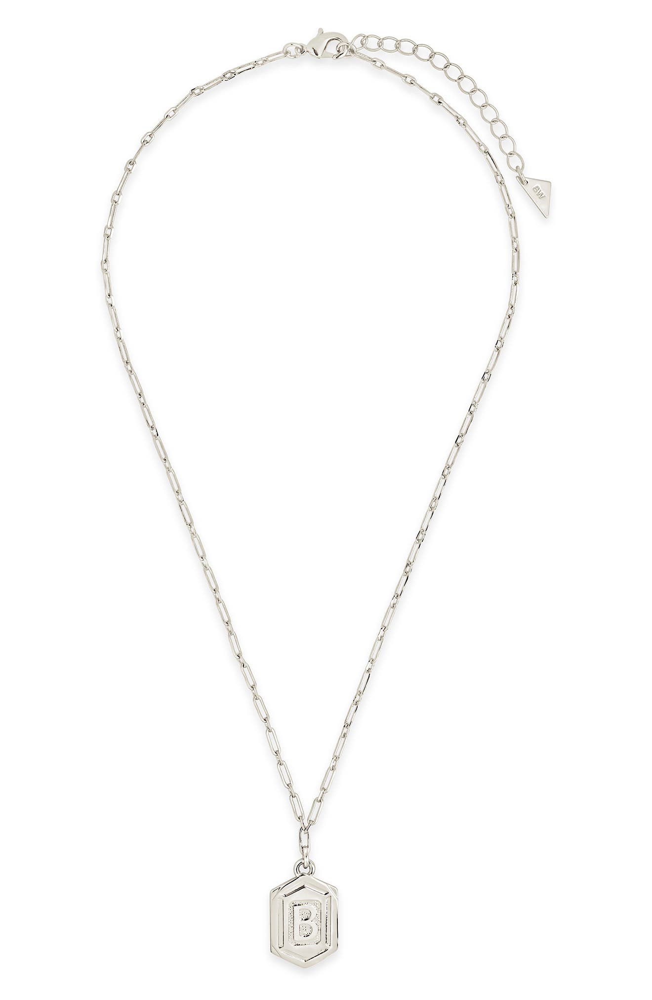 Sterling Forever Rhodium Plated Hexagon Tag Initial Pendant Necklace