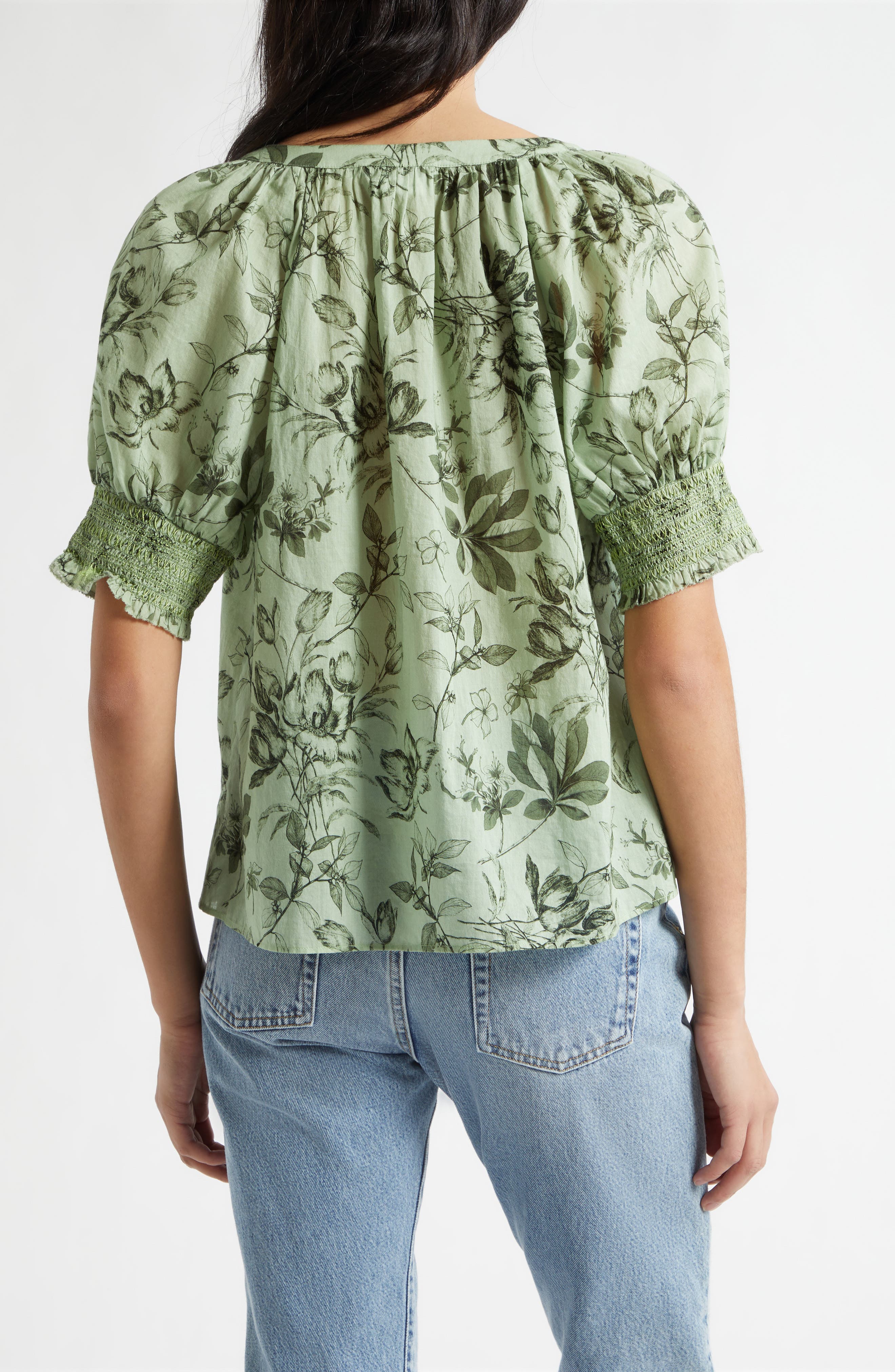 Alice + Olivia Thalia Floral Cotton Puff Sleeve Top