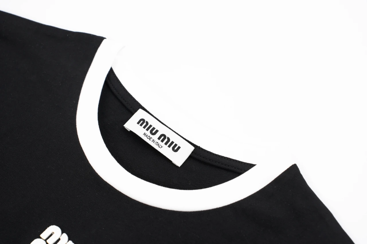 Miu Miu Black Contrast Collar Embroidered Logo Patch T-Shirt product photo from LabelPicks