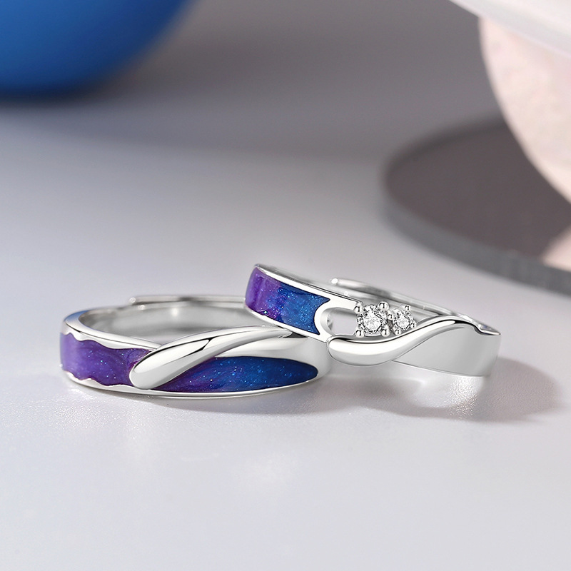 925 sterling silver Rupert's Tears couple rings, original iridescent resin open ring, unisex jewelry