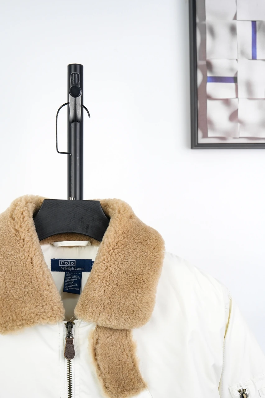 Ralph Lauren Off White Sherpa Collar Pony Embroidered Down Jacket product photo from LabelPicks