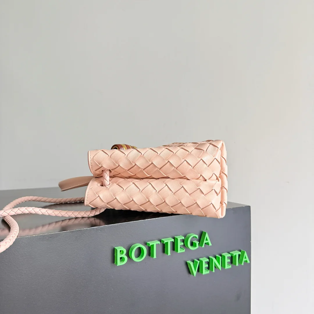 Bottega Veneta Andiamo Pink Intrecciato Woven Leather Top Handle Bag product photo from LabelPicks