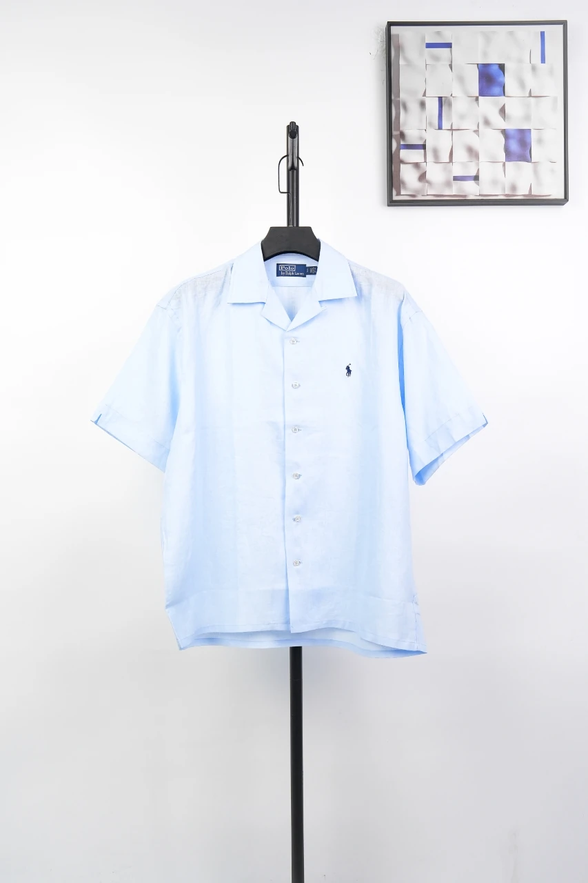 Ralph Lauren Light Blue Pony Embroidered Linen Short Sleeve Shirt product photo from LabelPicks