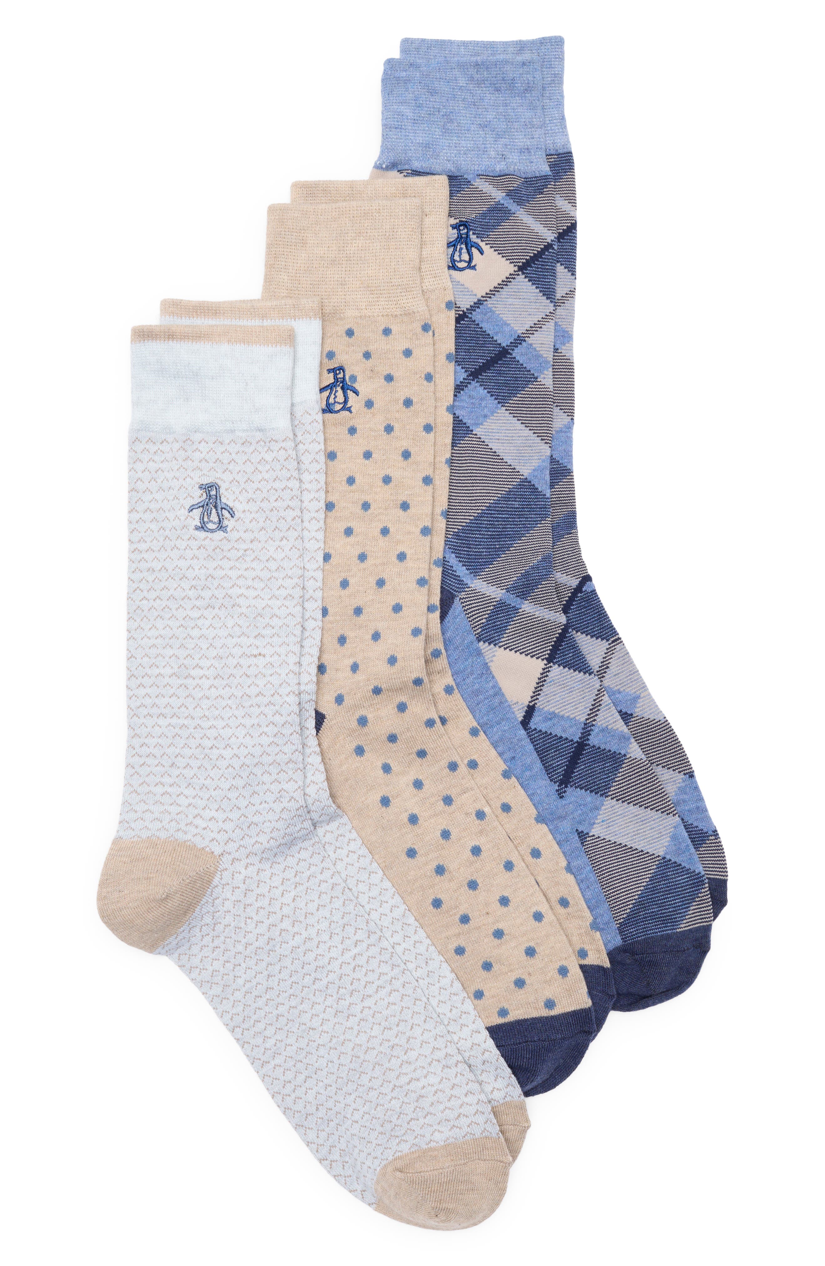 Original Penguin Pico Pattern Assorted 3-Pack Crew Socks