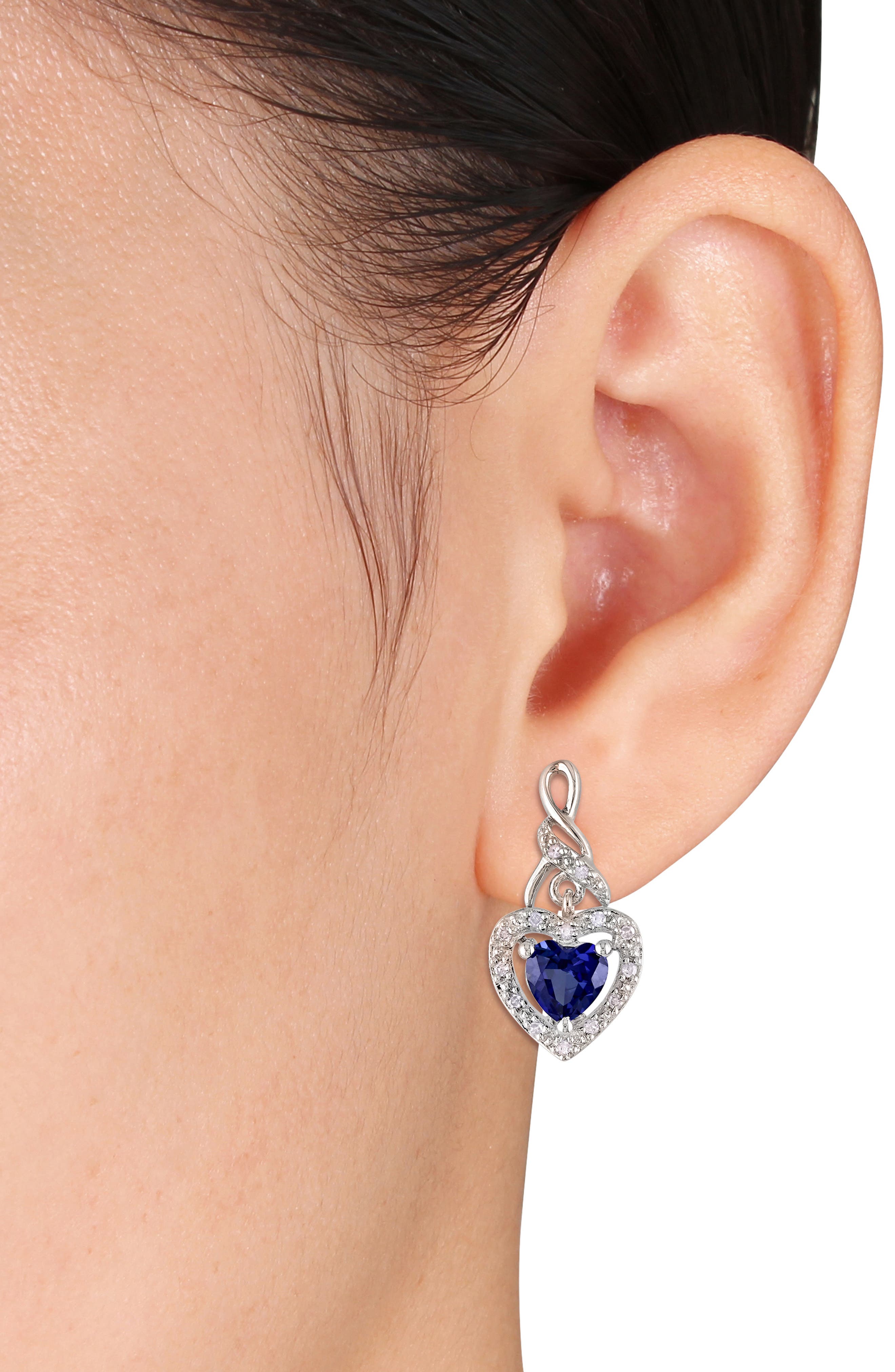 DELMAR Lab-Grown Blue Sapphire & Diamond Drop Earrings & Necklace Set