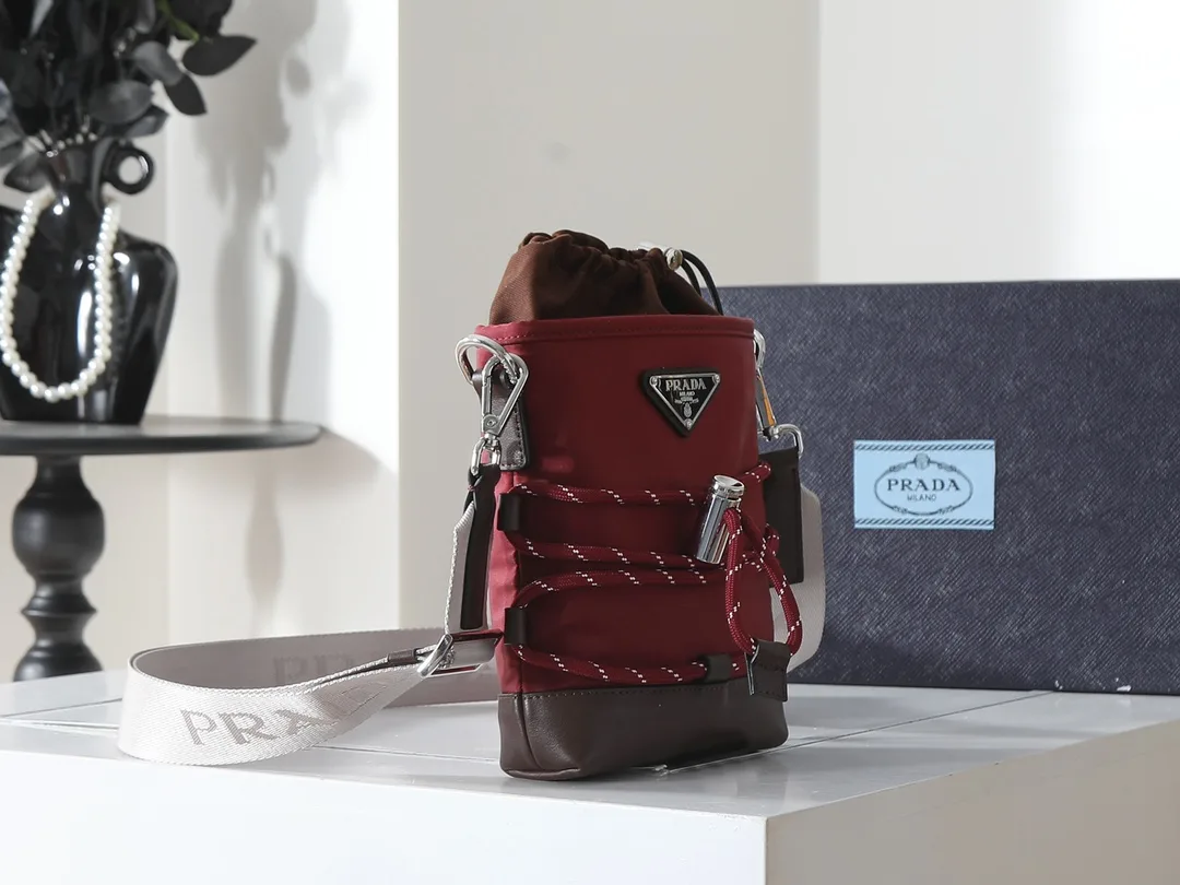 Prada Burgundy Woven Leather Bucket Bag product photo from LabelPicks