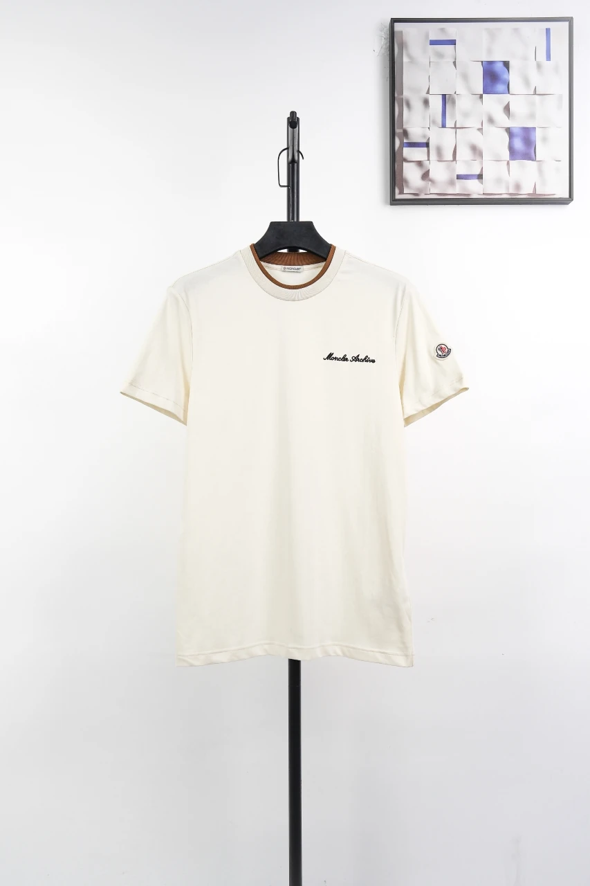 Moncler Ivory Brown Contrast-Collar Embroidered T-Shirt product photo from LabelPicks