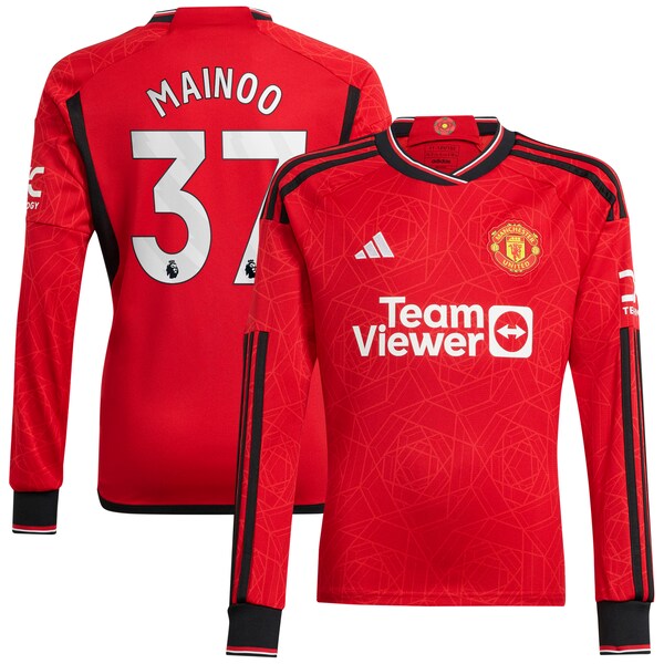 Kobbie Mainoo Manchester United adidas 2023/24 Home Long Sleeve Replica Player Jersey - Red