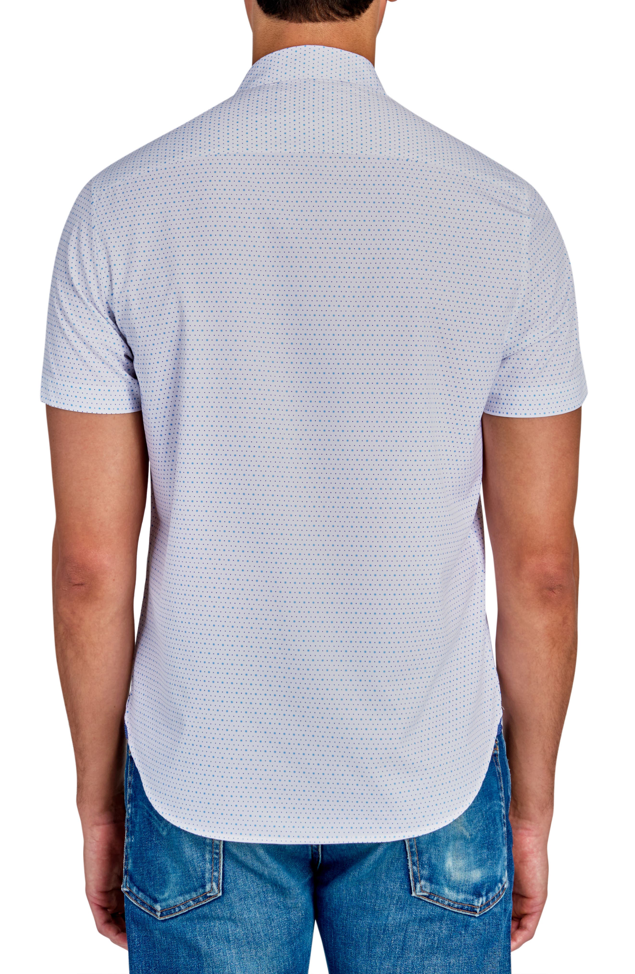 CONSTRUCT Slim Fit Microdot Short Sleeve 4-Way Stretch Performance Button-Down Shirt