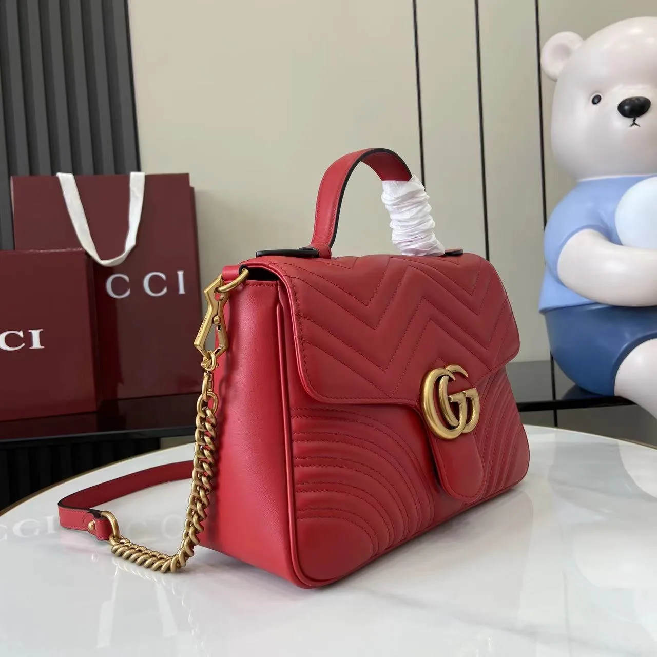 Gucci Red Marmont GG Supreme Canvas Top Handle Bag product photo from LabelPicks