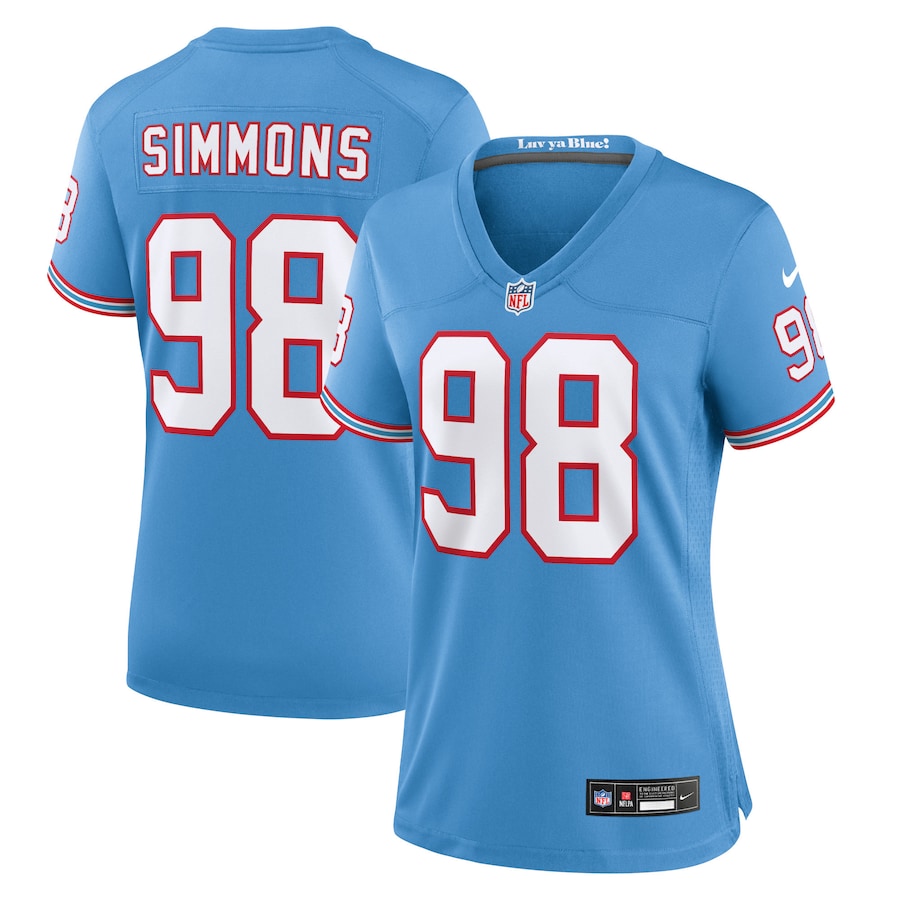 Jeffery Simmons Tennessee Titans Nike Women's Oilers Throwback Alternate Game Player Jersey - Light Blue