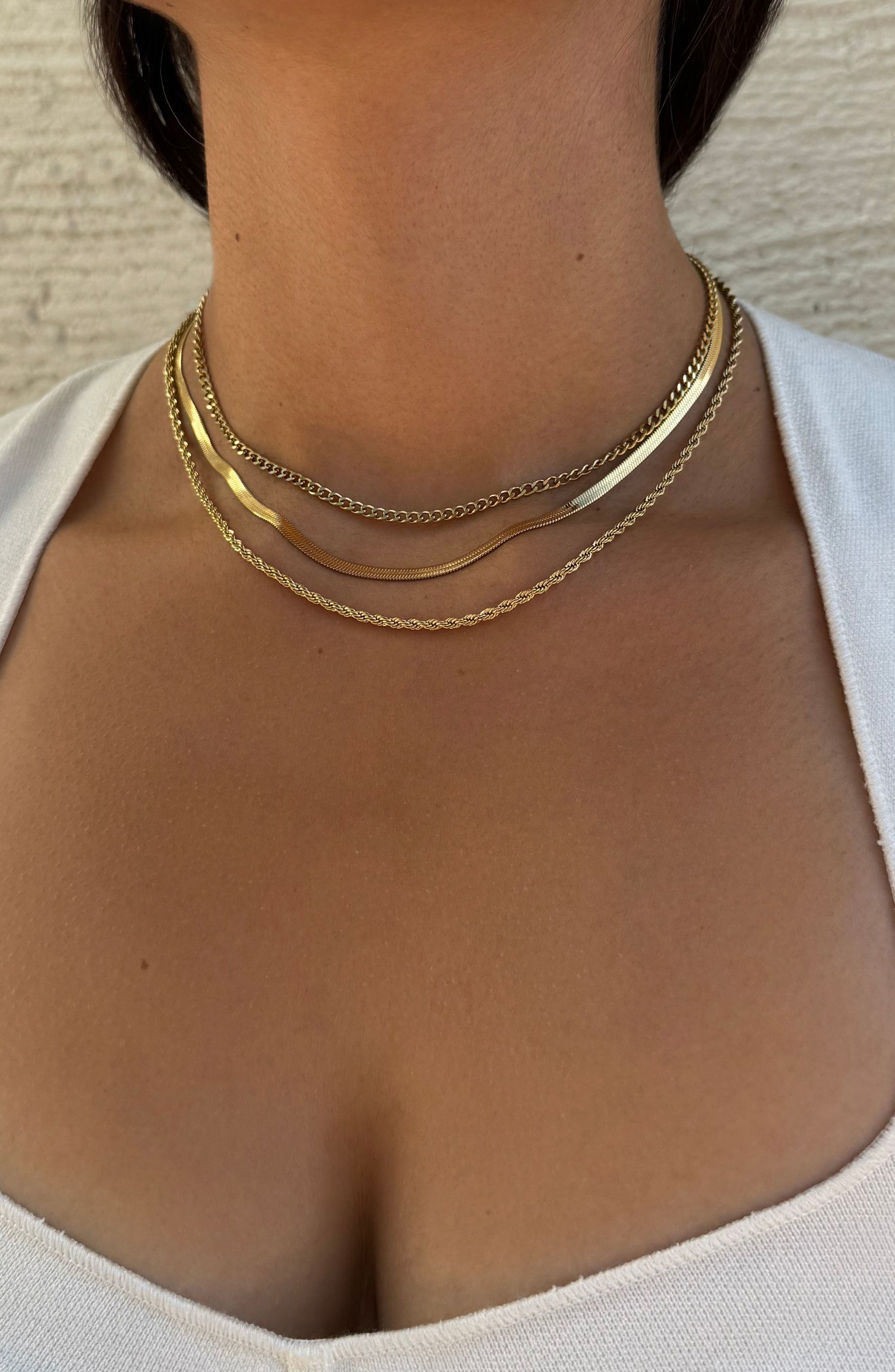Adornia Set of 3 18K Gold Plated Stainless Steel Chain Necklaces
