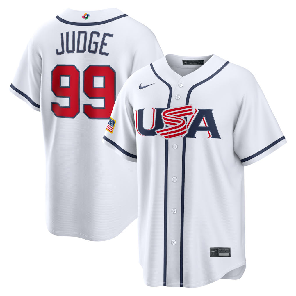 Men's USA Baseball Aaron Judge Nike 2026 World Baseball Classic Road Stadium Jersey - Navy/White