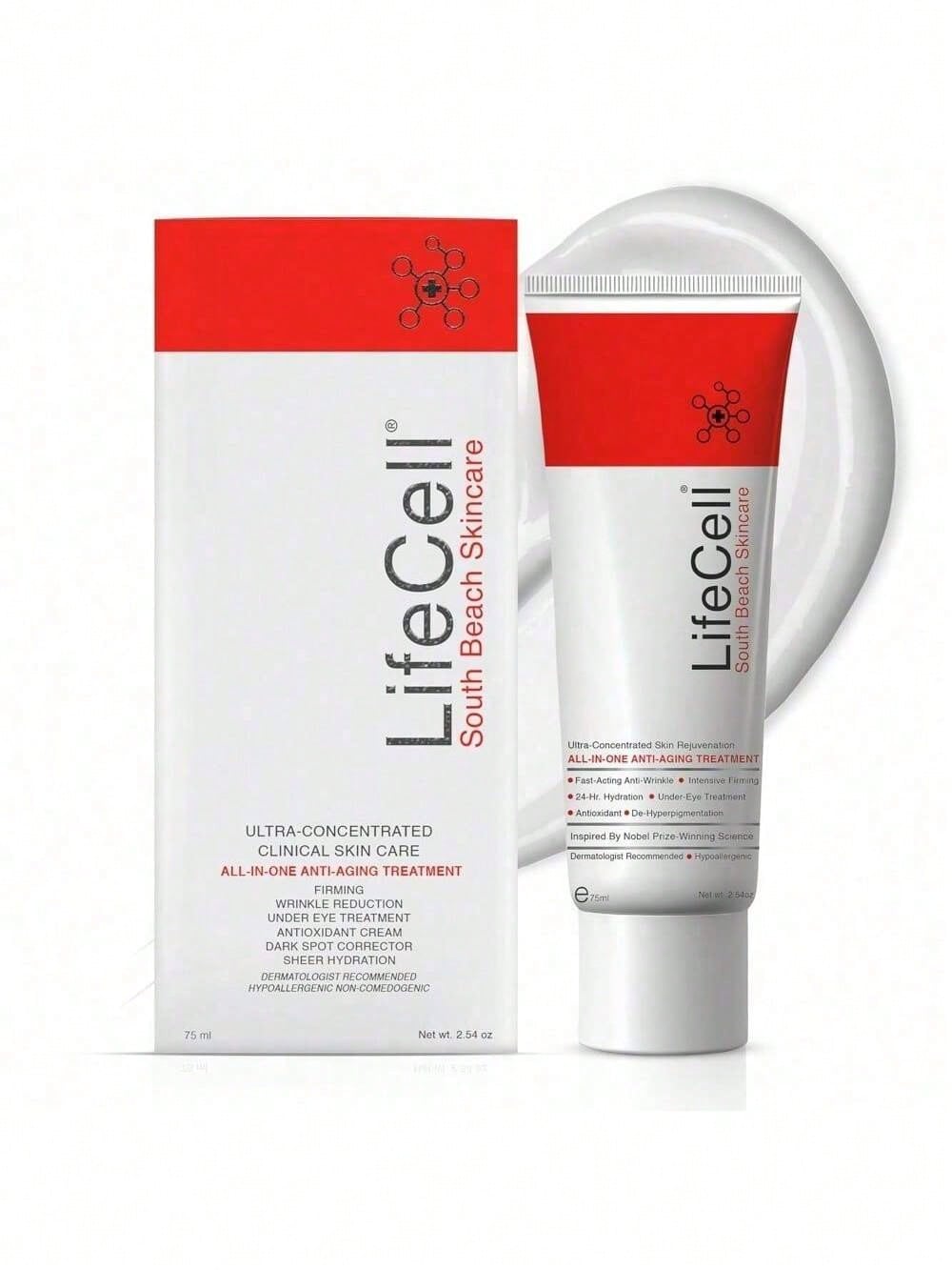 LifeCell All In One Anti-Aging Cream – Reduces Wrinkles, Fine Lines, Dark Circles & Sun Damage – Retinol, Vitamin C, DMAE & Hyaluronic Acid – Fragrance-Free, For All Skin Types (2.54oz) HHYD