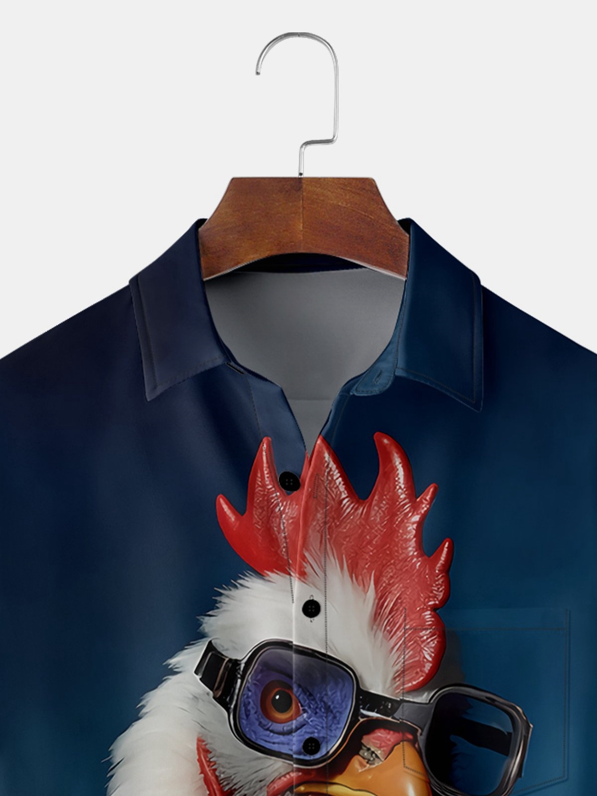 Fun Chicken Chest Pocket Short Sleeve Hawaiian Shirt