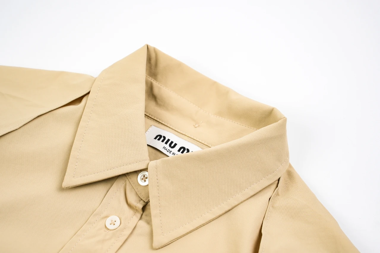 Miu Miu Khaki Bow Poplin Long Sleeve Shirt product photo from LabelPicks