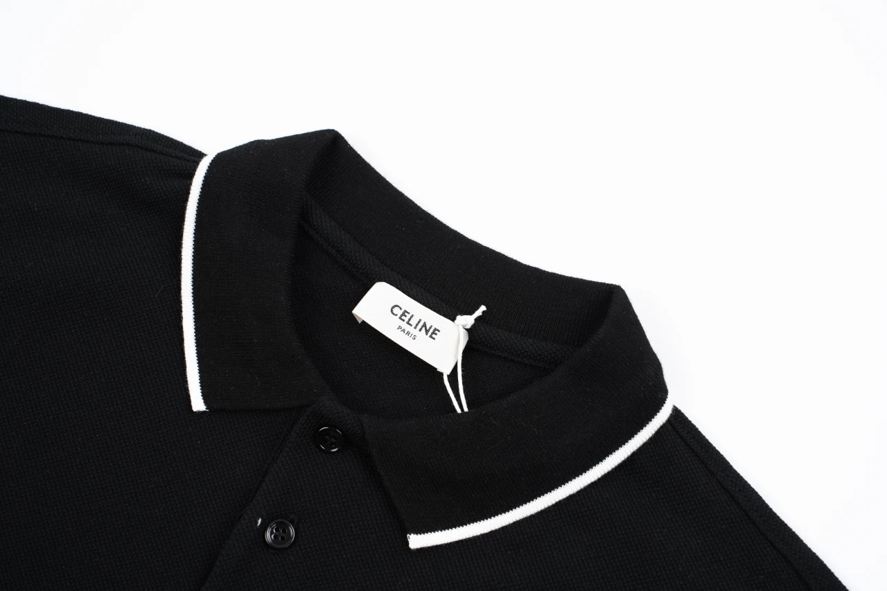 CELINE Black Triomphe Embroidered Polo Shirt product photo from LabelPicks