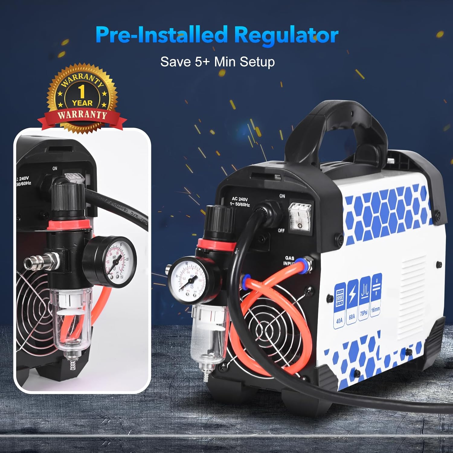 Non-Touch Pilot Arc Plasma Cutter, 60Amp 240V, 16MM Max Cut, Consumable Set Included - Ideal for DIY Project,RBC6000L