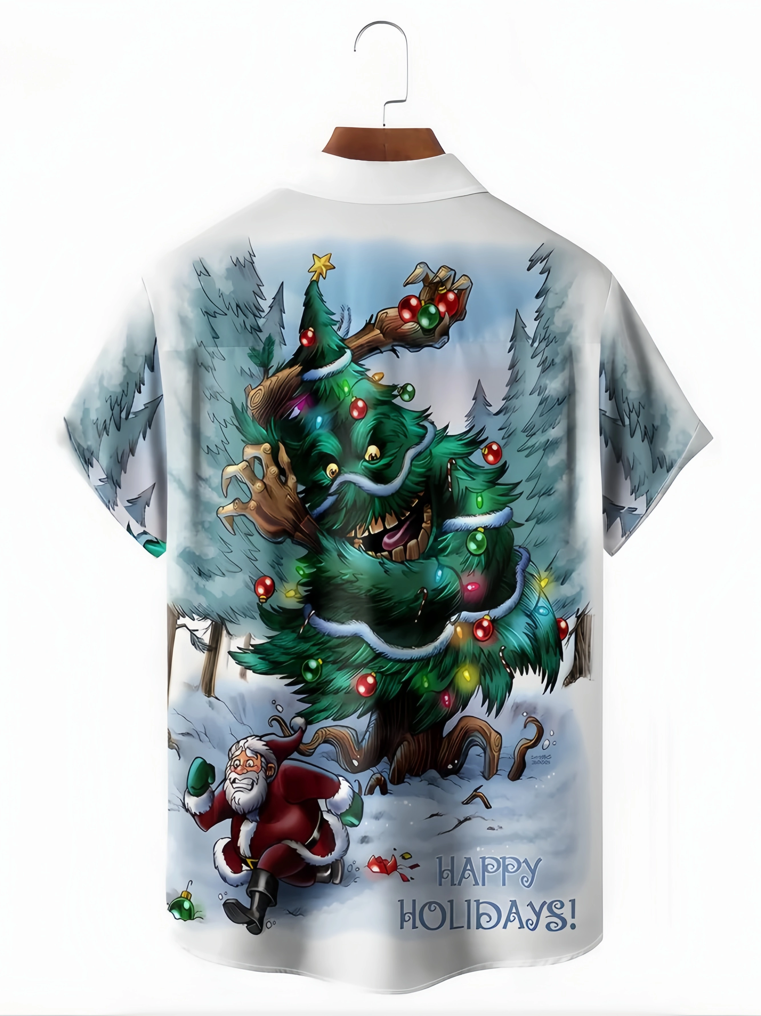 Santa Claus Chest Pocket Short Sleeve Casual Shirt