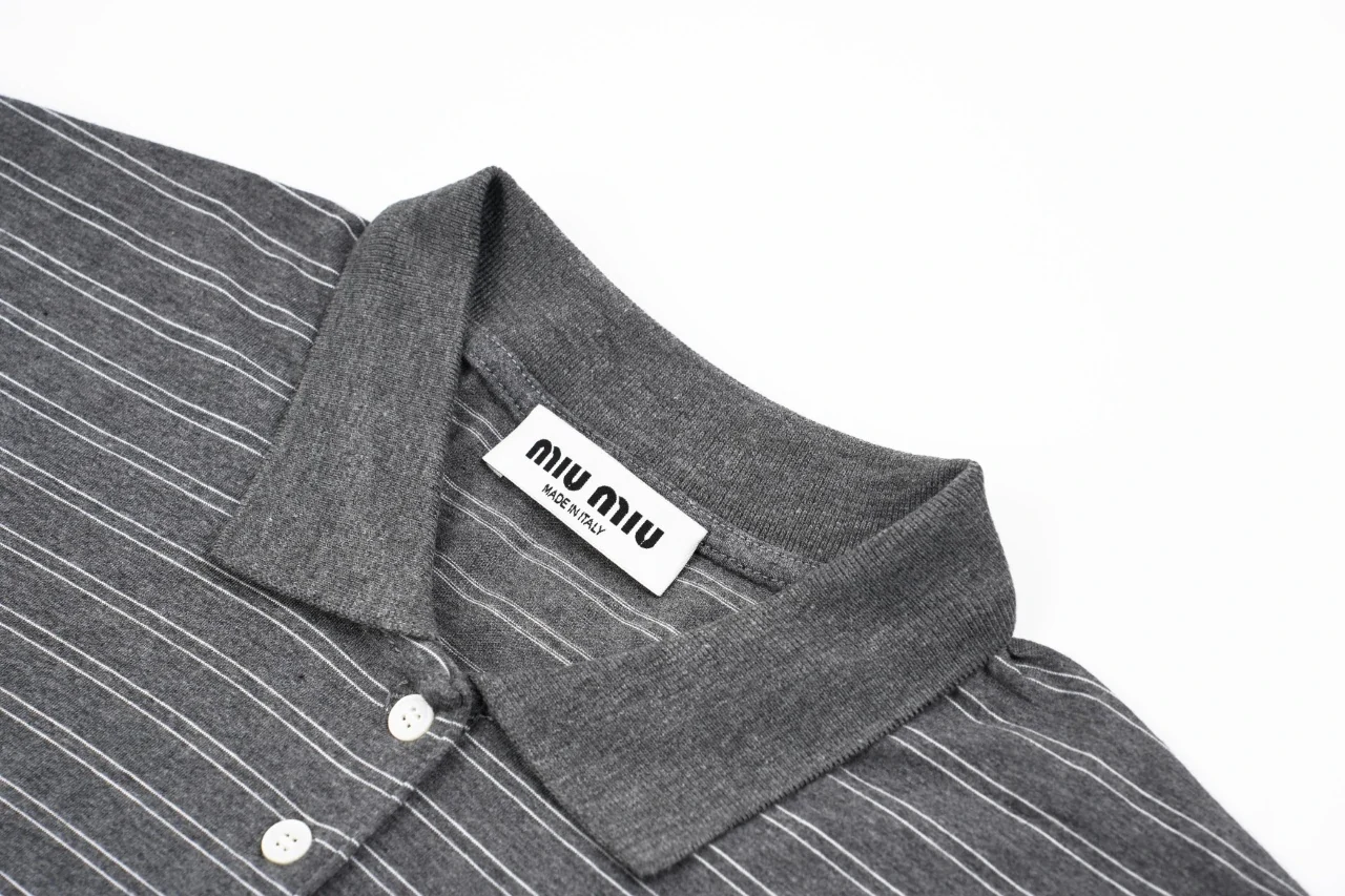 Miu Miu Grey Black Fine Stripe Long Sleeve Polo Shirt product photo from LabelPicks