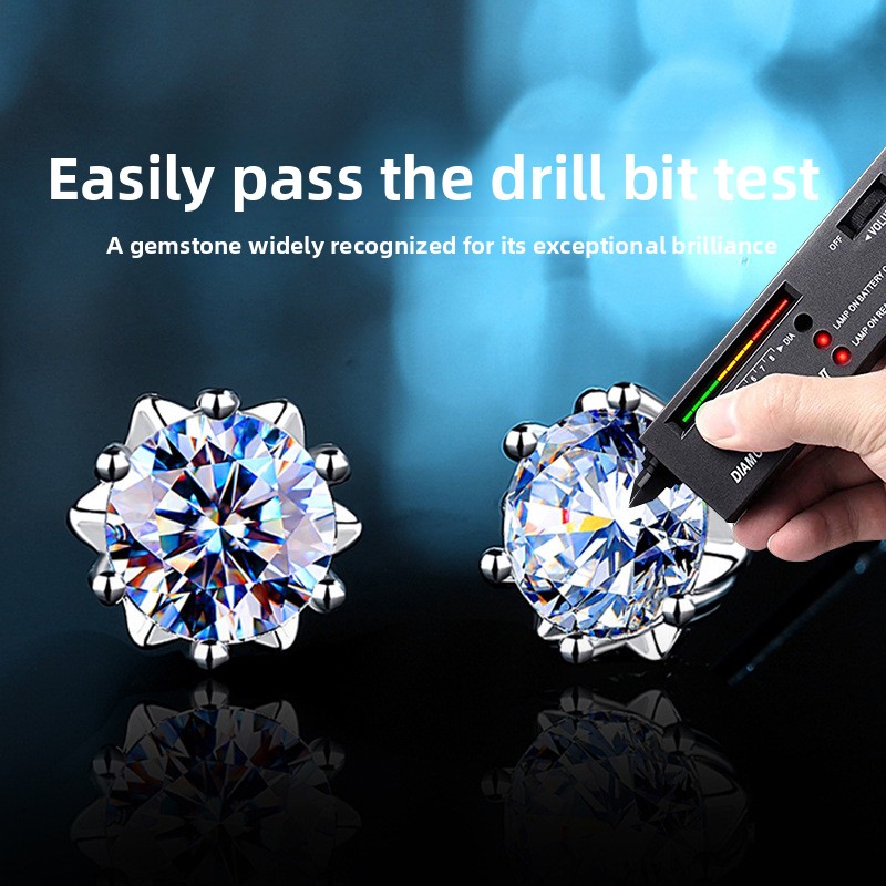 Moissanite snowflake earrings, Korean-style, featuring simulated diamonds, classic six-prong setting, lightweight and luxurious, made of 925 sterling silver