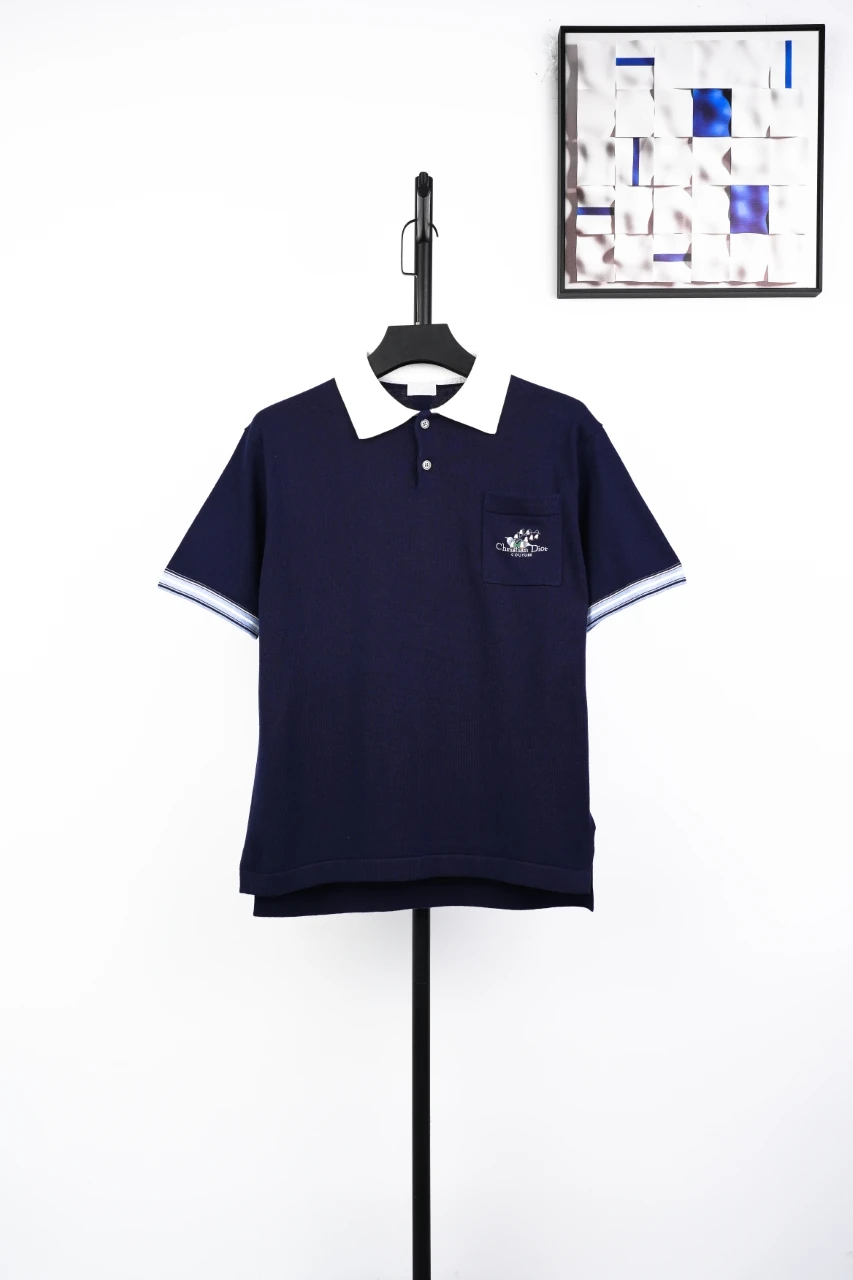 Dior Navy Lily of the Valley Embroidered Polo Shirt product photo from LabelPicks