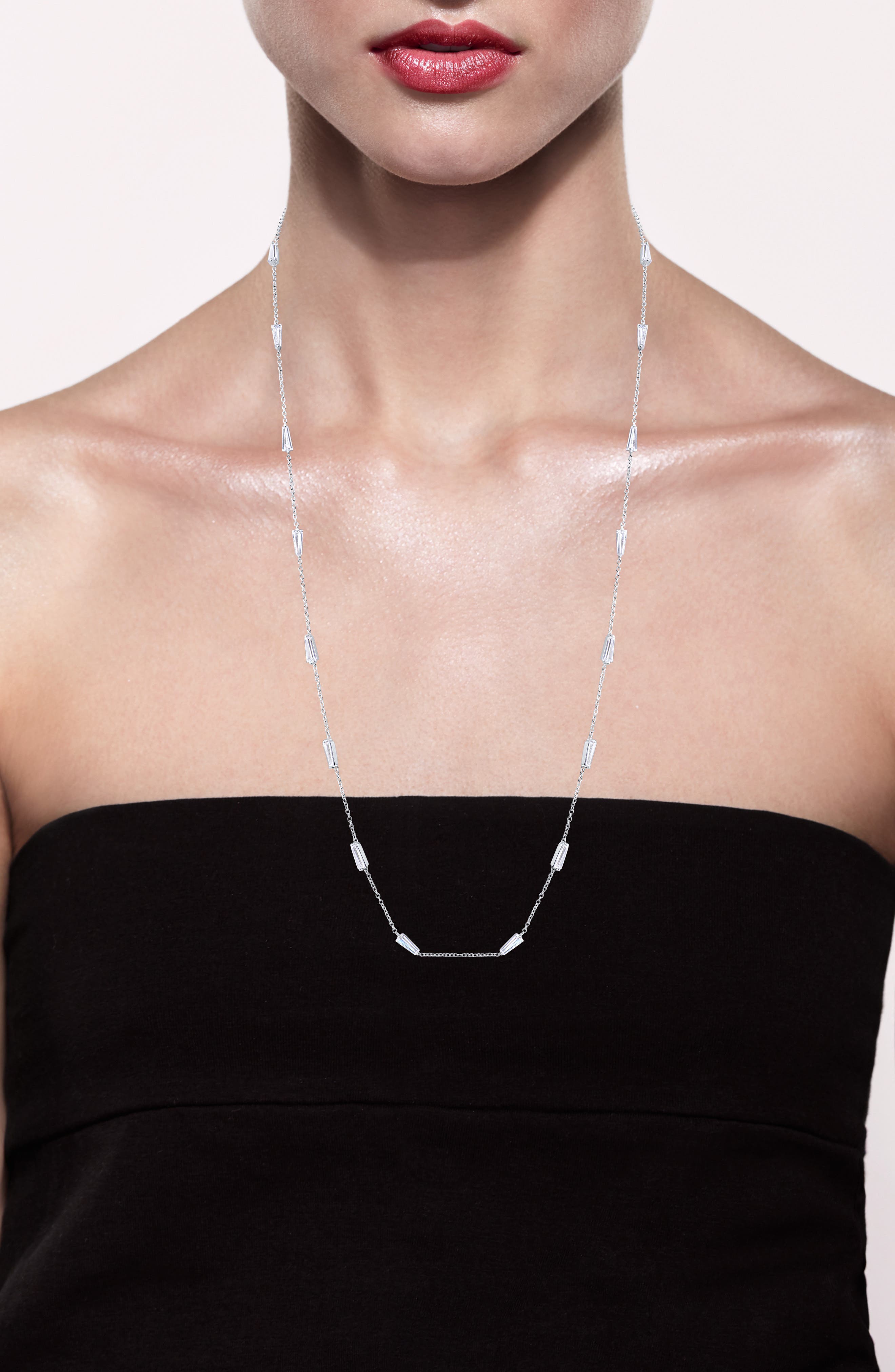 CZ by Kenneth Jay Lane Long Baguette Cubic Zirconia Station Necklace