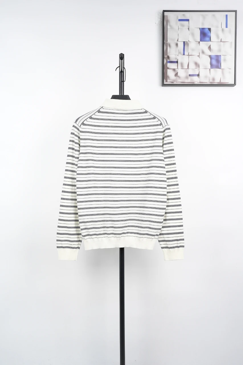 Miu Miu White Black Stripe Logo Intarsia Long Sleeve Polo Shirt product photo from LabelPicks