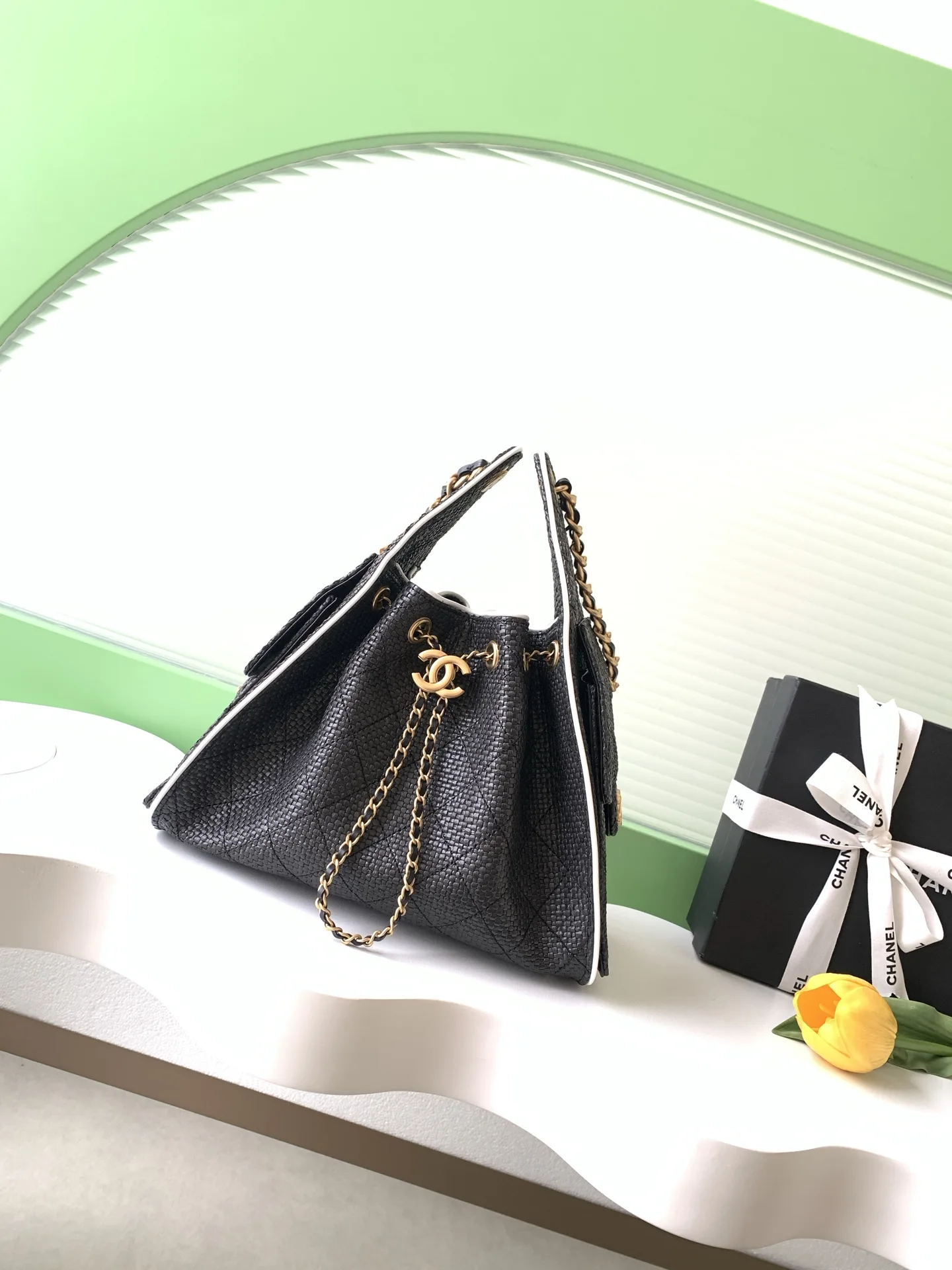 Chanel White Straw Woven Bucket Bag product photo from LabelPicks