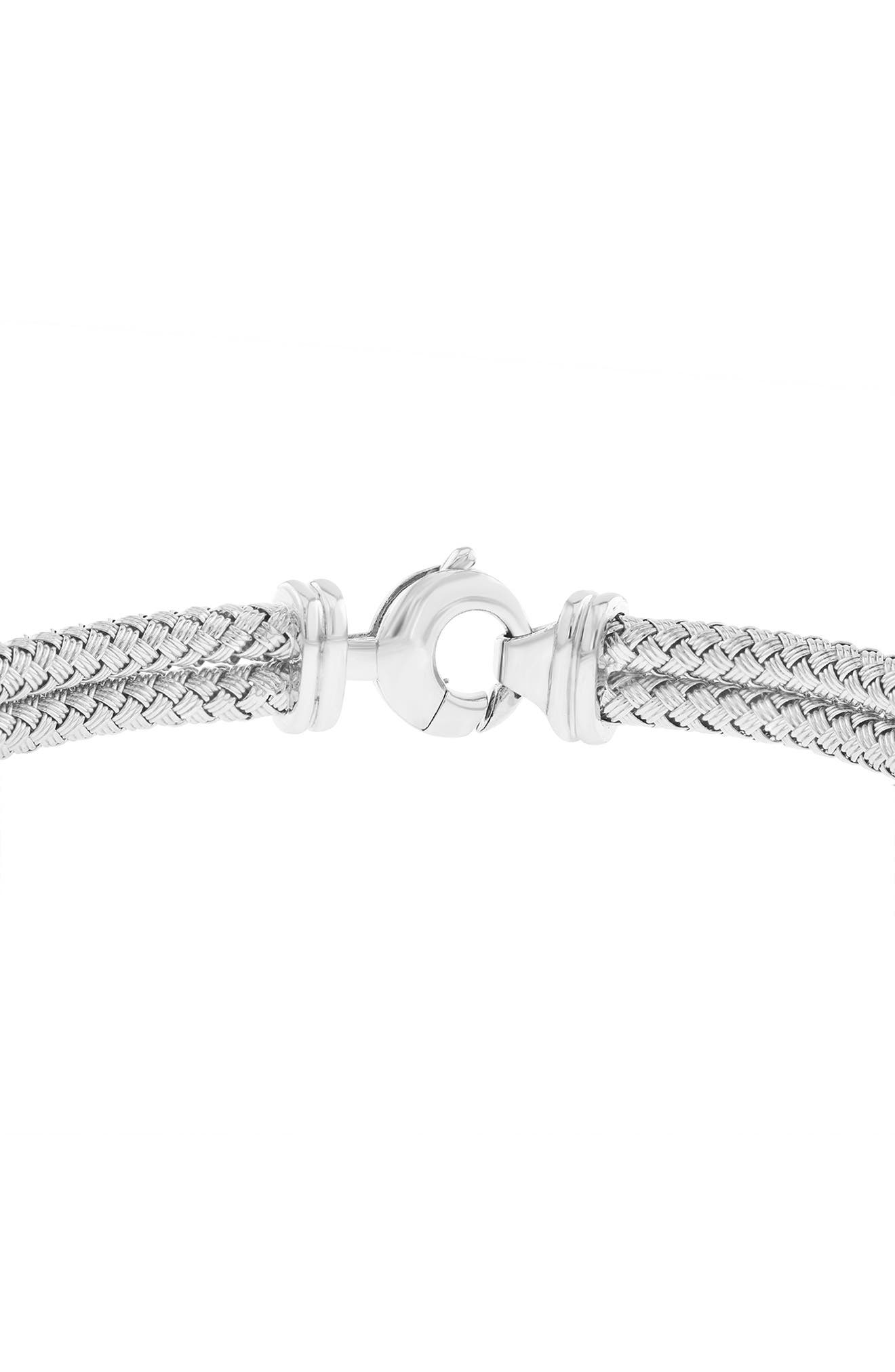 EFFY Sterling Silver Pavé Diamond Heart Woven Chain Bracelet