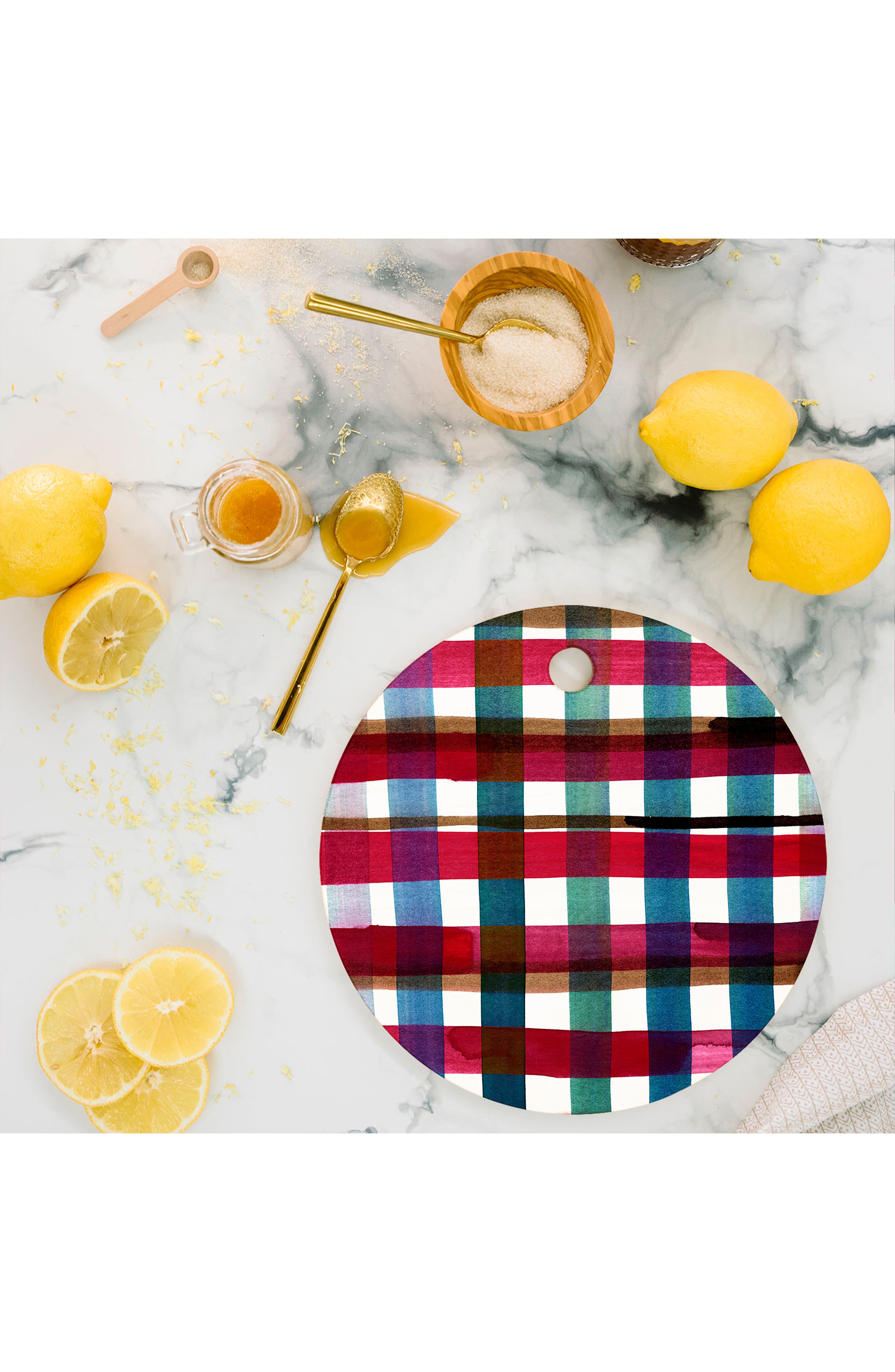 Deny Designs Modern Christmas Plaid Round Cutting Board
