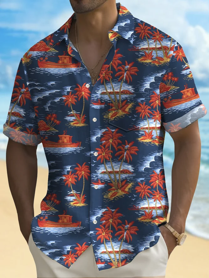 Hawaiian Printed Men's Button Pocket Shirt