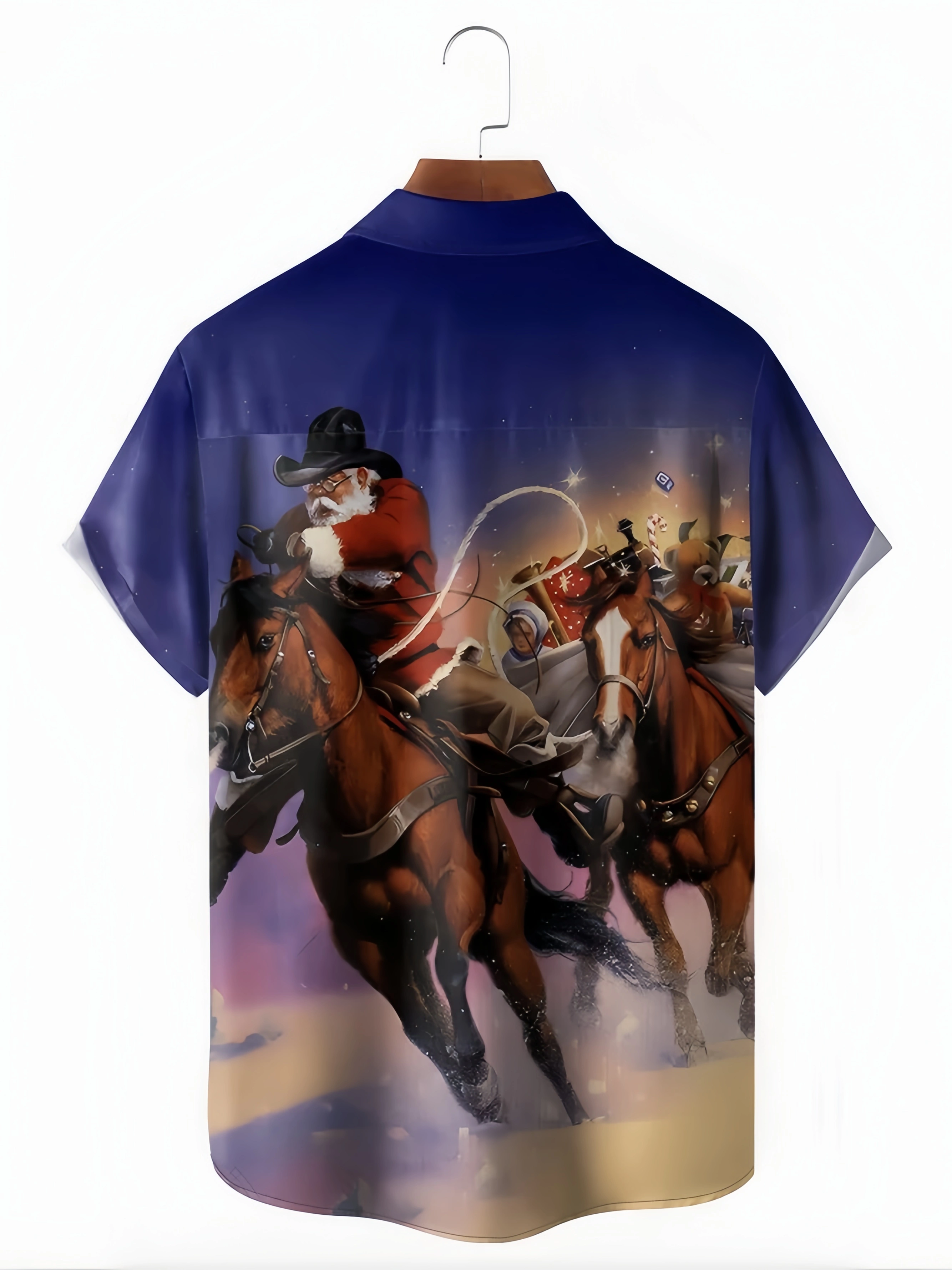 Christmas Santa Riding Chest Pocket Short Sleeve Hawaiian Shirt