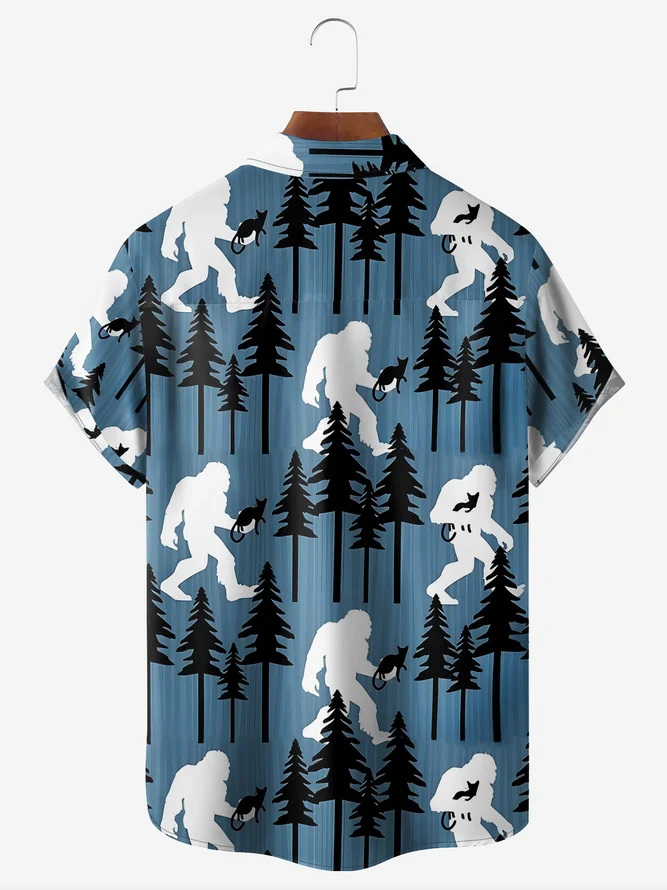 Bigfoot Chest Pocket Short Sleeve Hawaiian Shirt