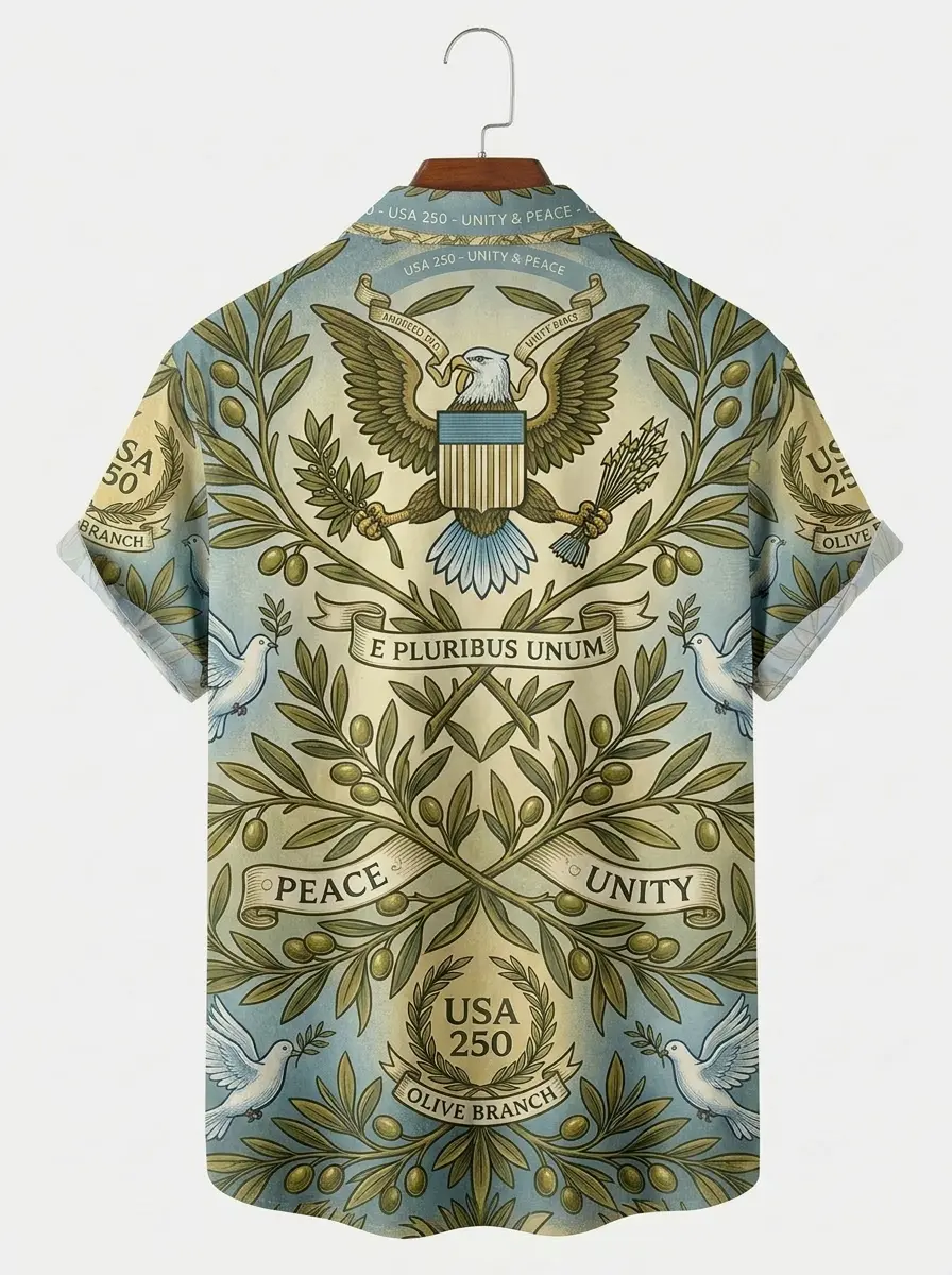 Men's printed shirts, Peace & Unity Olive Branch American Eagle Hawaiian Shirt