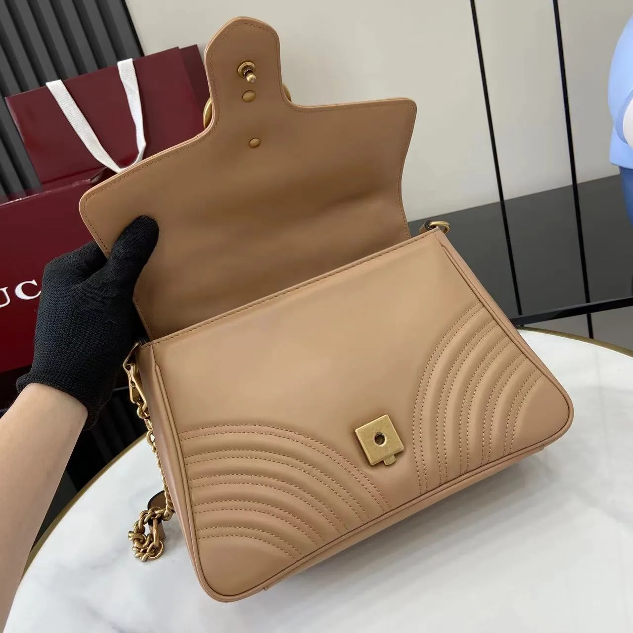 Gucci Beige Marmont GG Supreme Canvas Shoulder Bag product photo from LabelPicks
