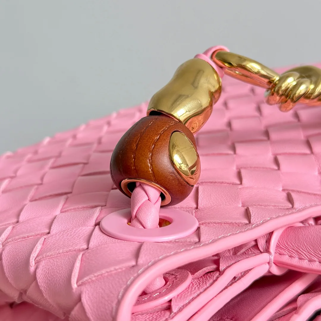 Bottega Veneta Pink Andiamo Intrecciato Woven Leather Top Handle Bag product photo from LabelPicks