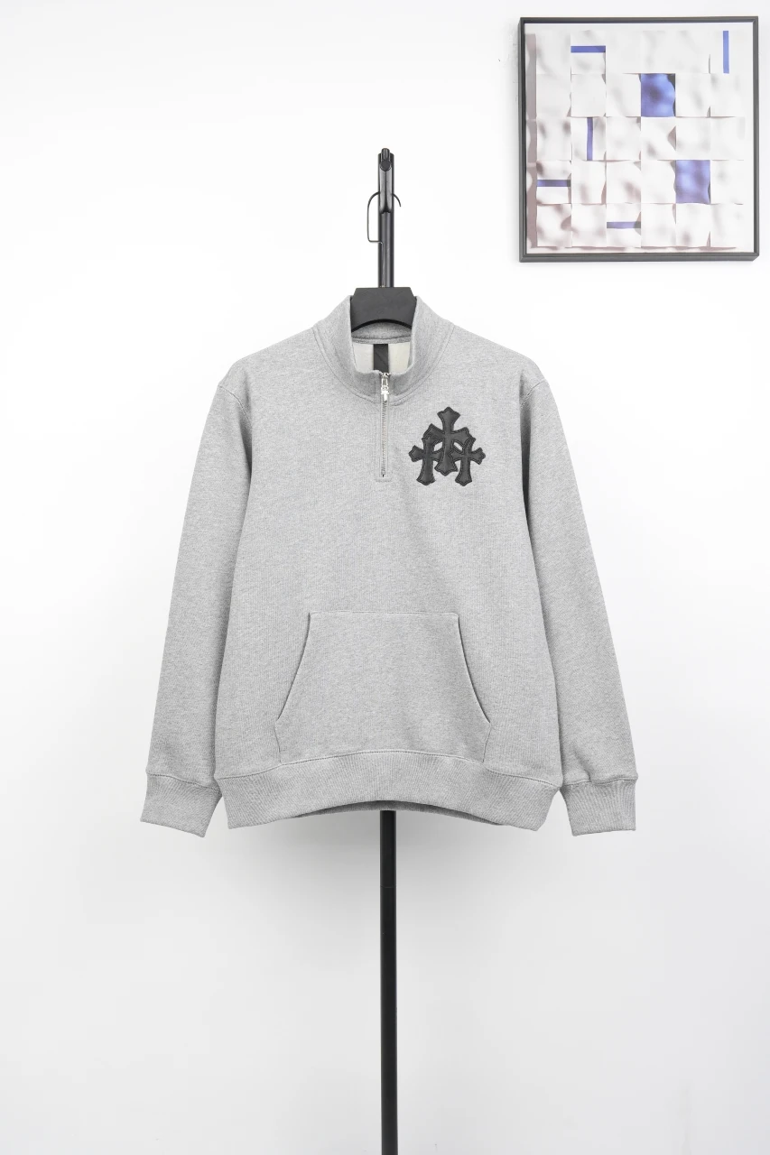 Chrome Hearts Grey Cross Leather Patch Half Zip Sweatshirt product photo from LabelPicks