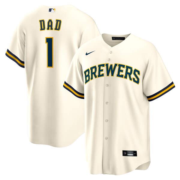 Milwaukee Brewers Nike #1 Dad Home Replica Jersey - White
