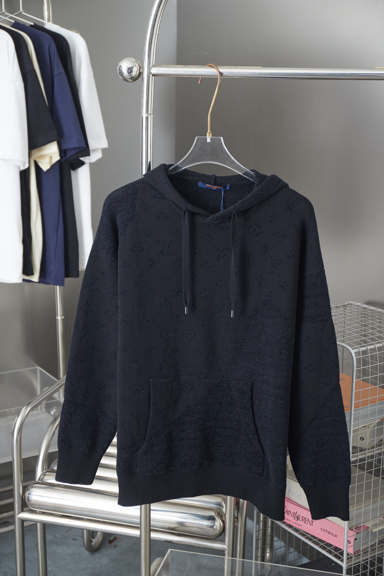 Letters Jacquard Long Sleeve Knitted Hooded Sweater