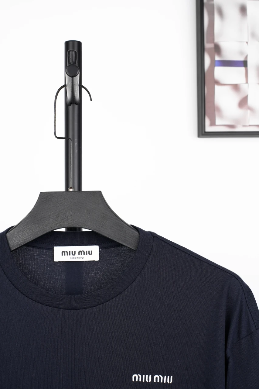Miu Miu Navy Small Embroidered Crewneck Long Sleeve T-Shirt product photo from LabelPicks